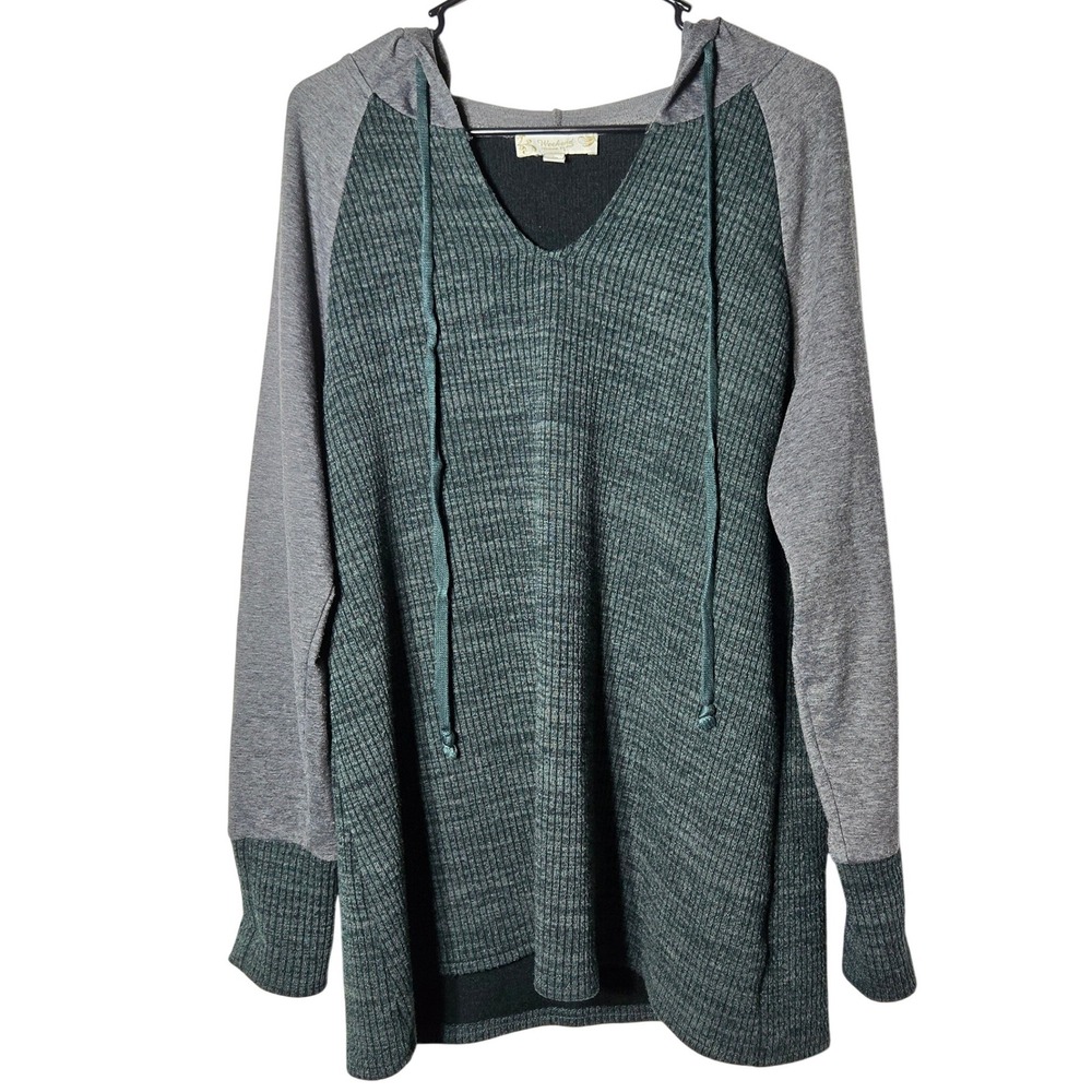 Weekend Suzanne Betro Waffle Knit Hoodie Long Sleeve Tunic Large Cozy Fall Gorp